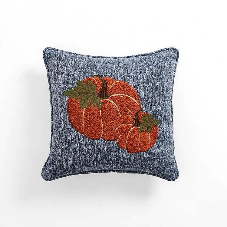 Blue Embroidered Pumpkins Pillow | Kirkland's Home