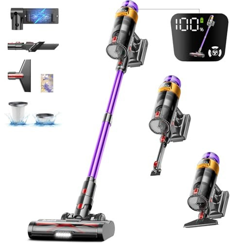 Akku Staubsauger 50000Pa/600W/65Mins 1,8L Staubsauger Kabellos mit OLED-Display. Verwicklungsfrei Staubsauger,8-lagige Filterung,geeignet für Hartböden, Teppiche und Tierhaare | Amazon (DE)