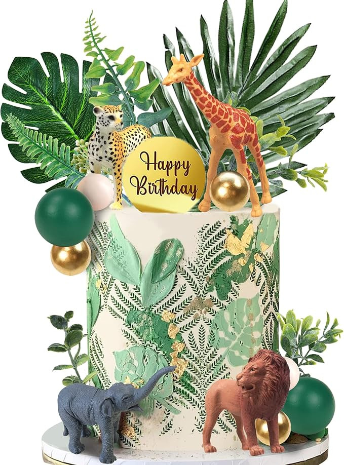 27 PCS Jungle Animal Cake Toppers, Safari Animals Figure Toys Picks Jungle Wild One Animals Cake ... | Amazon (US)