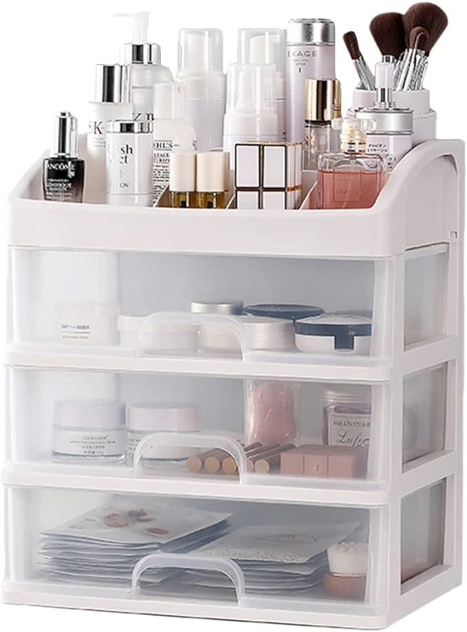 PTBSZCWY Makeup Organizer with 3 Drawers, Cosmetic Display Cases, Makeup Storage Box (3 Drawers) | Amazon (US)