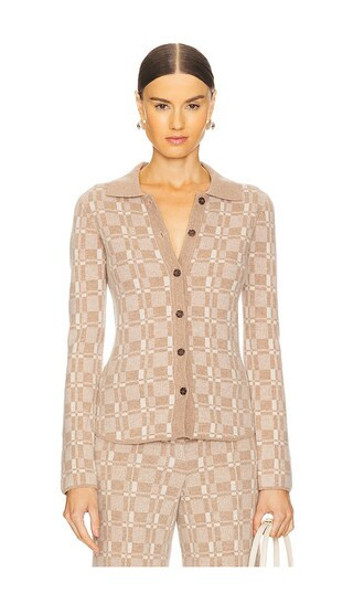 NAADAM Luxe Plaid Jacquard Collared Button Up in Tan. - size S | Revolve Clothing (Global)