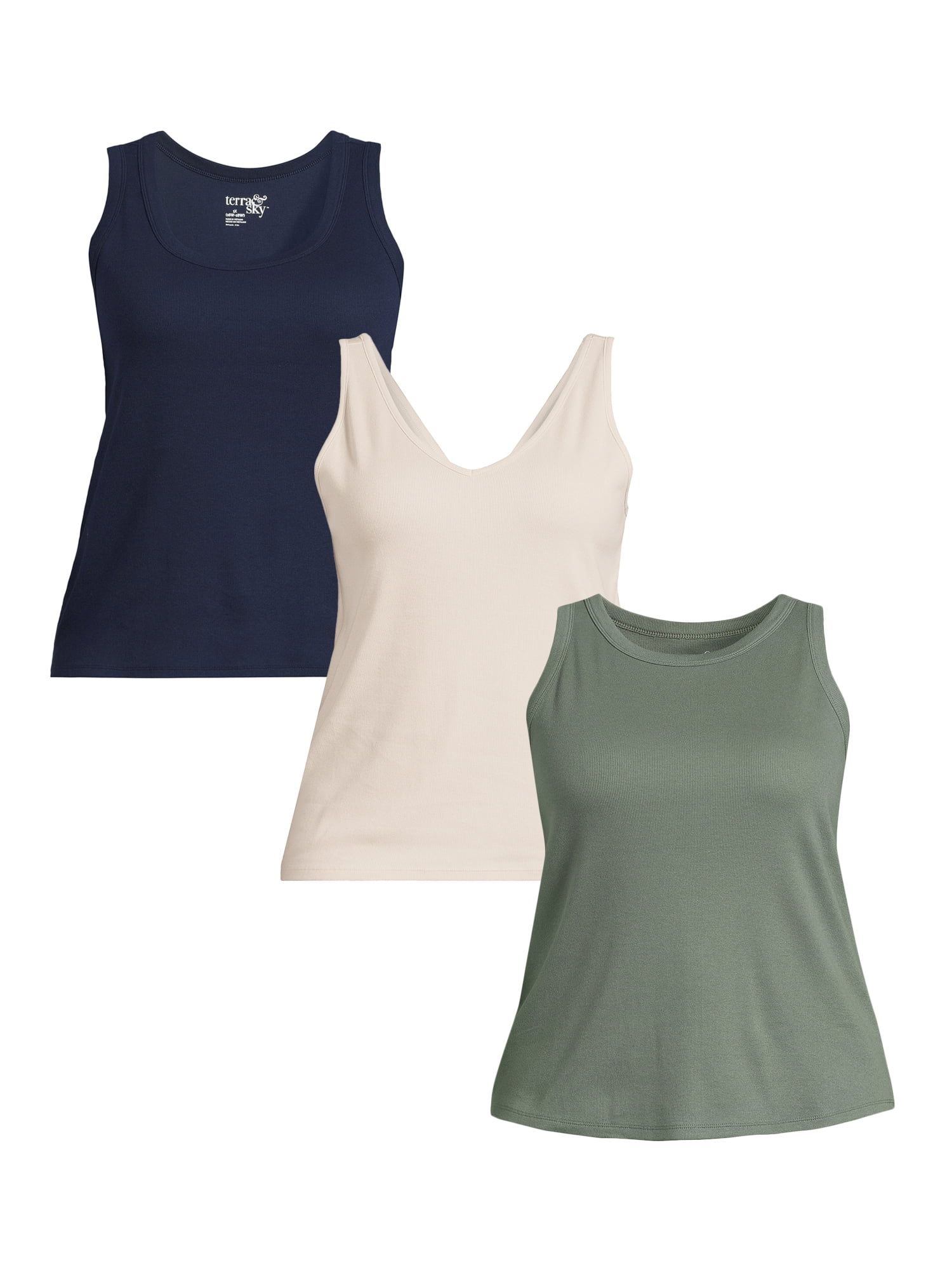 Terra & Sky Women's Plus Size Ribbed Tank Top, 3-Pack | Walmart (US)