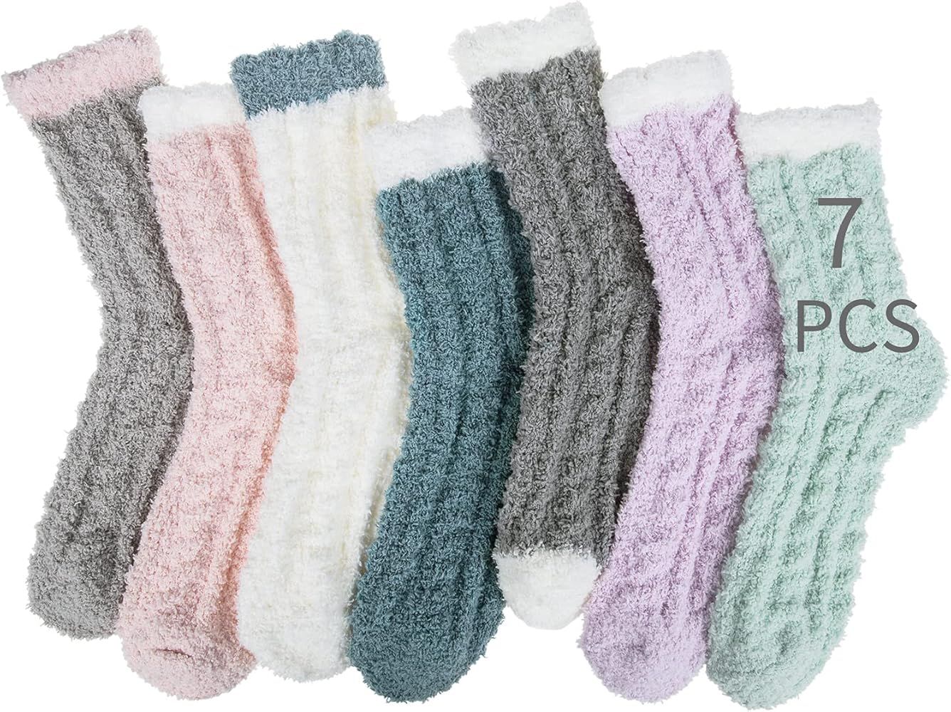 Chalier Fuzzy Socks for Women Warm Cozy Slipper Socks Casual Microfiber Fluffy Socks Christmas Gi... | Amazon (US)