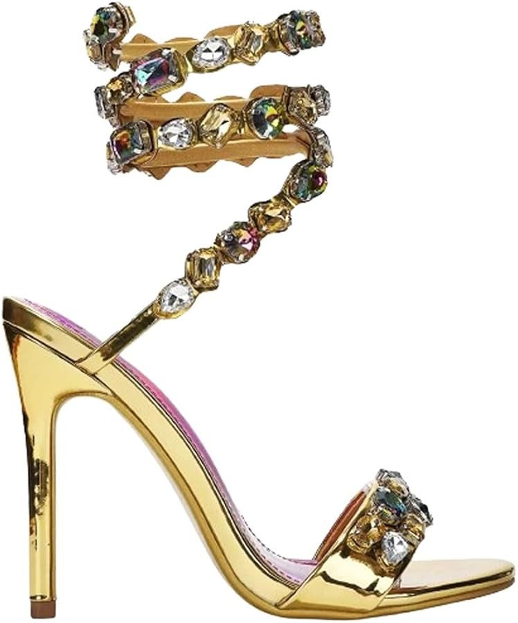 Cape Robbin Women's Rhinestone Stiletto Heel Sandals Jewel Spiral Ankle Wrap Strap High Heels San... | Amazon (US)