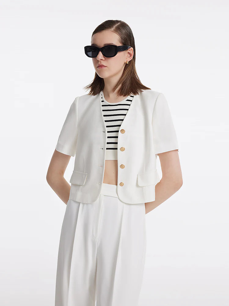 Acetate Single-Breasted Women Crop Blazer | GOELIA