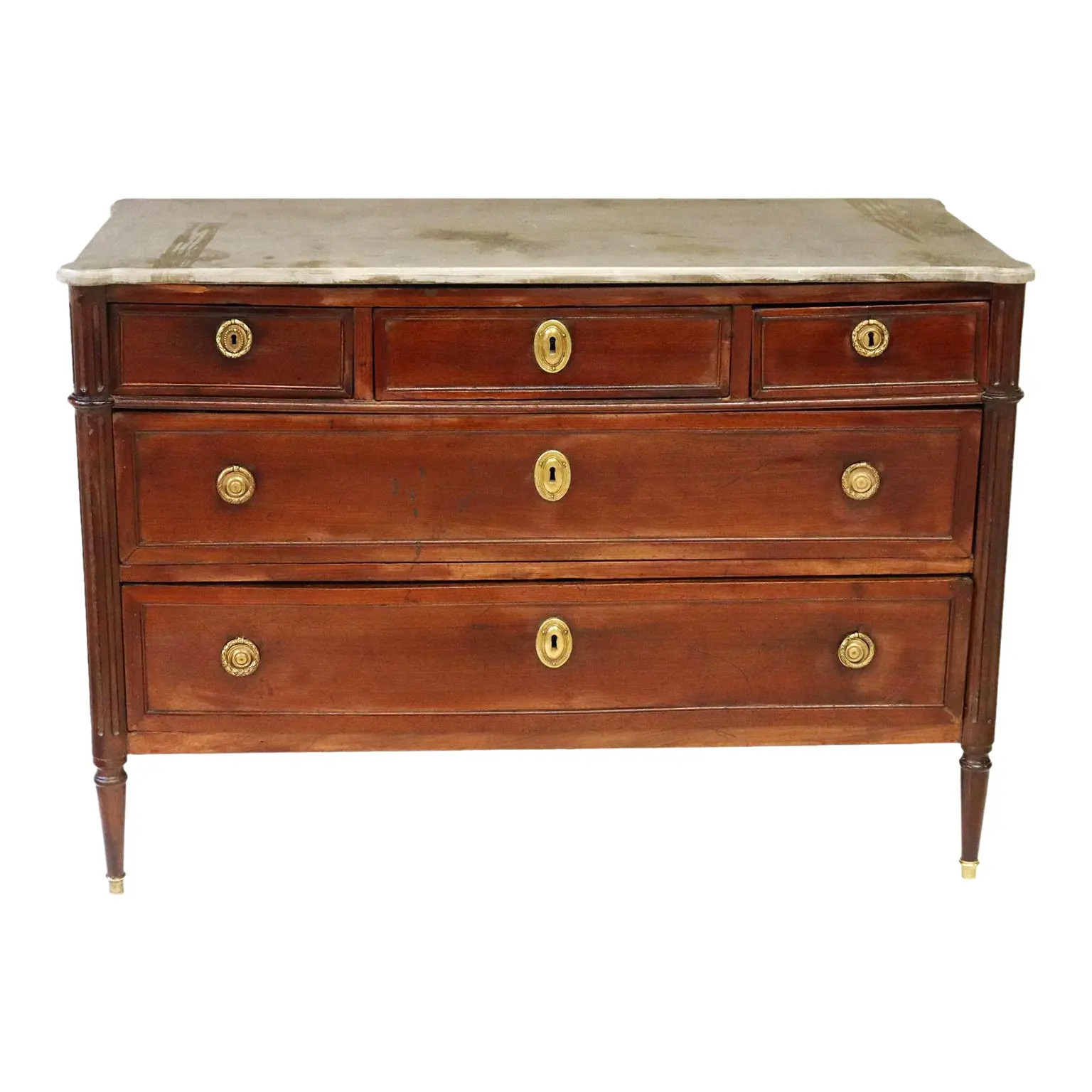 Antique French Louis XVI Style Mahogany Gray Stone-Top Commode | Chairish