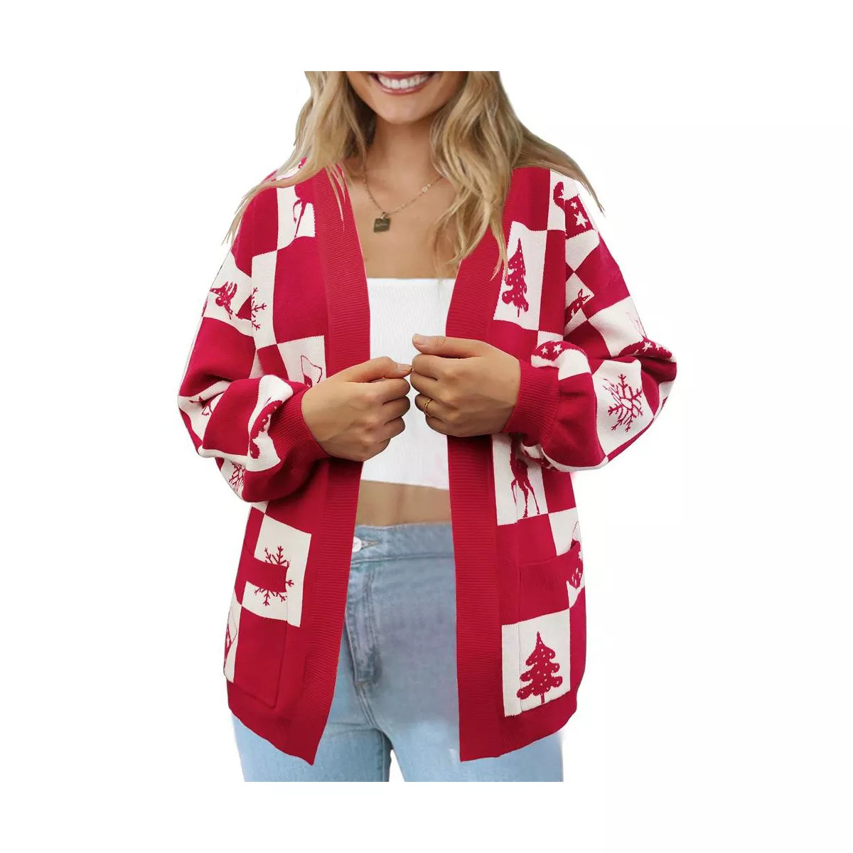 Womens Open Front Cardigan Christamas Cardigan White Valentine's Day Outfits Ribbed Cuff Sweater ... | Target