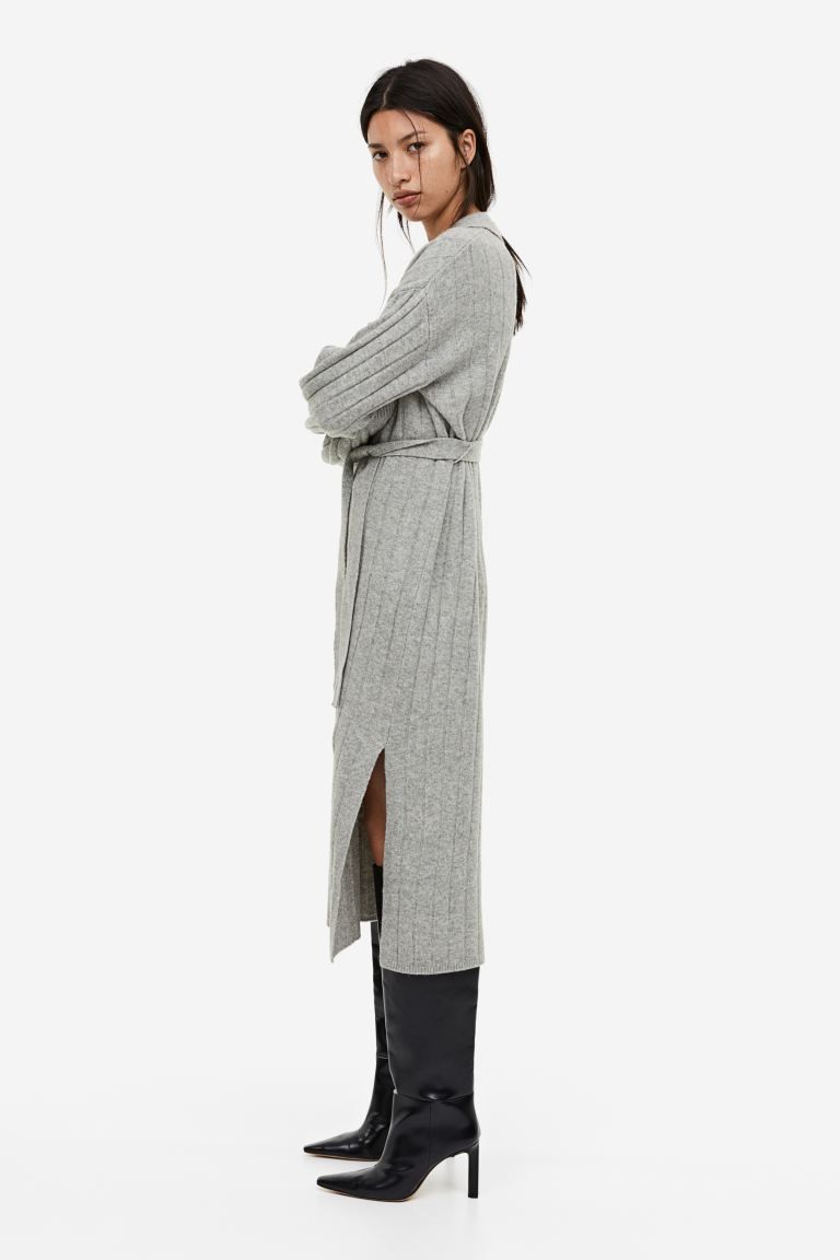 Rib-knit collared dress - Grey marl - Ladies | H&M GB | H&M (UK, MY, IN, SG, PH, TW, HK)