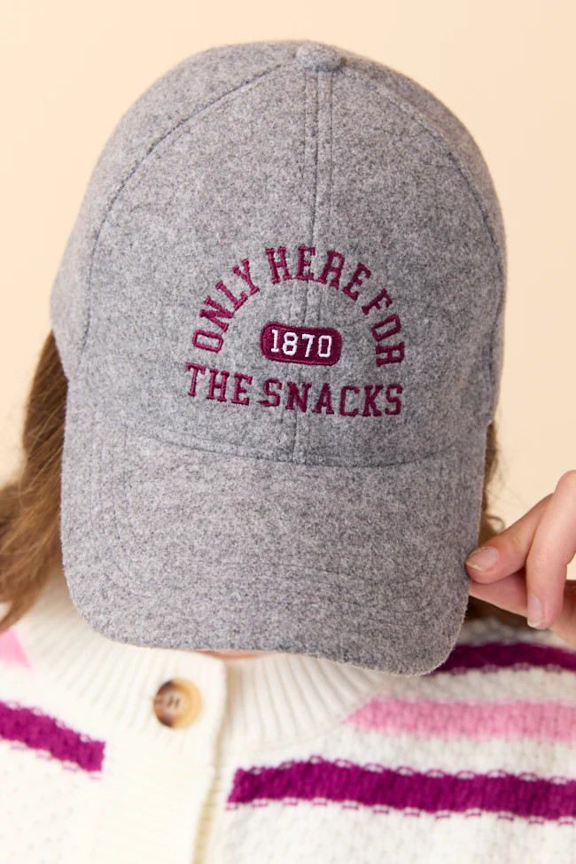 Only Here For The Snacks Grey Baseball Cap | Pink Lily