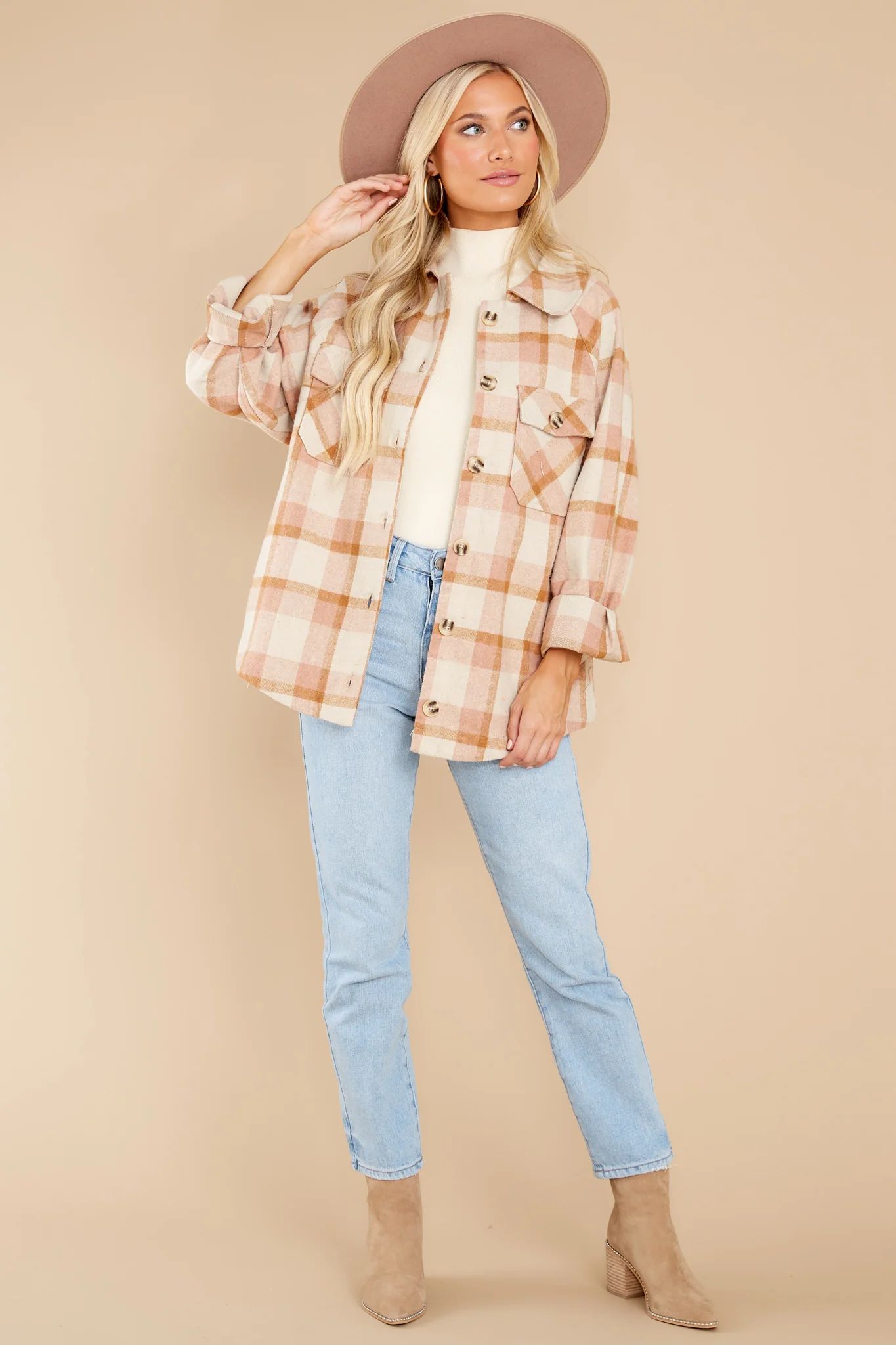 Warmhearted Cozy Blush Pink Plaid Shacket | Red Dress 