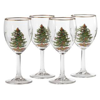 Spode 13 oz. Christmas Tree Glass Wine Set (4-Piece) | The Home Depot