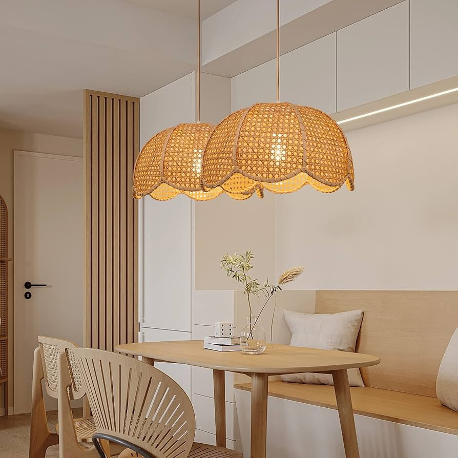 Arturesthome Rattan Woven Pendant Light, Hand-Woven Flower Shaped Ceiling Chandelier, Handmade Ha... | Amazon (US)