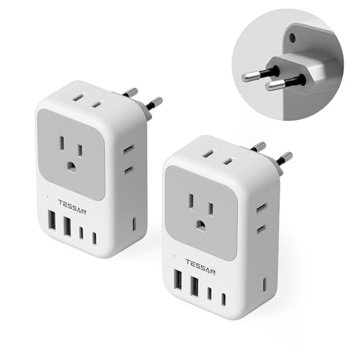 TESSAN European Travel Plug Adapter 2-Pack, US to EU Outlet Adaptor with 4 AC Outlets & 5 USB Ports (3 USB-C 28W), Type C Power Adapter for Italy France Germany Spain Greece Iceland | Amazon (US)