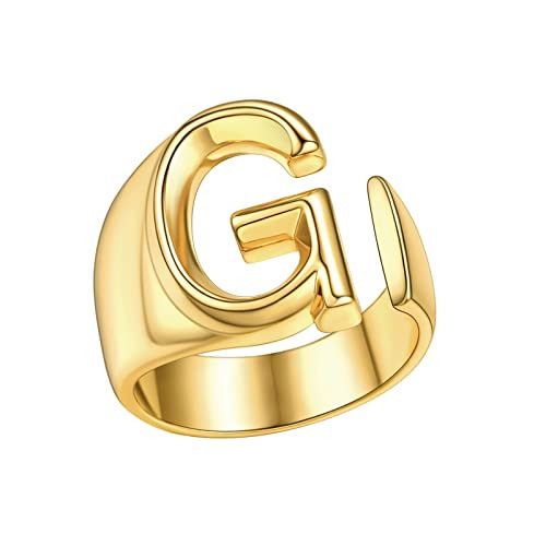 FindChic Gold Initial Bold Letter G Statement Rings for Women Adjustable Alphabet Signet Thumb Finger Knuckle Ring 18K Gold Plated Fashion Jewelry Gift | Amazon (US)