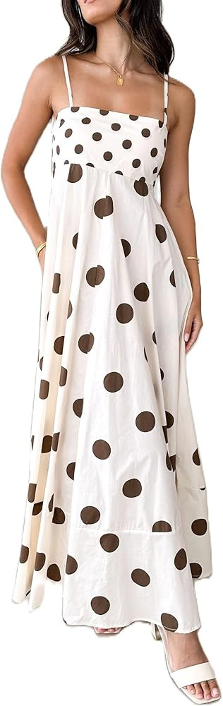 UAURORAO Women Boho Maxi Dress Smocked Wedding Guest Long Flowy Dresses Spaghetti Strap Floral Ru... | Amazon (US)