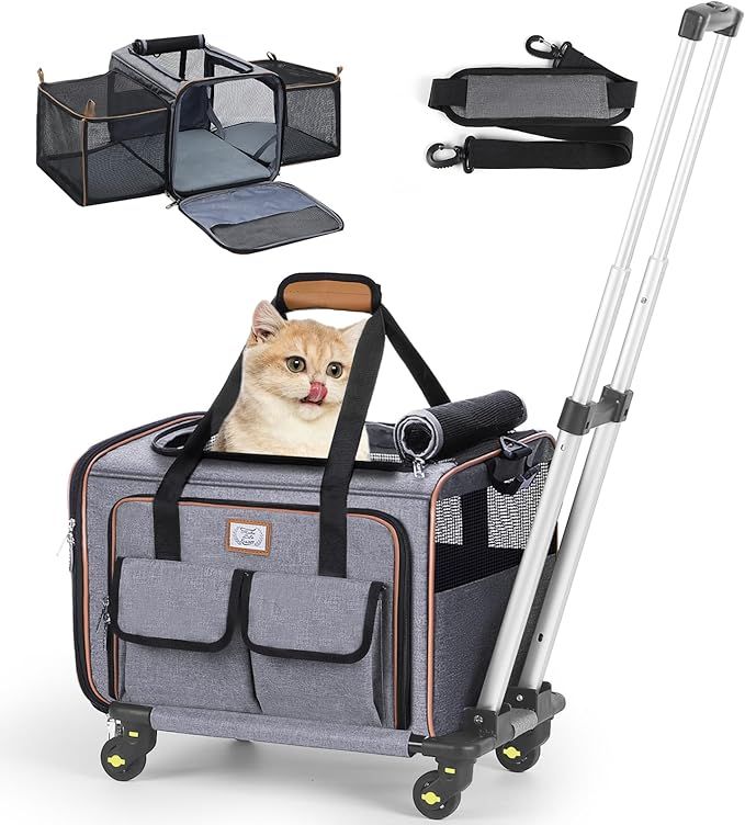 Lekereise Airline Approved Cat Dog Carrier with Wheels Expandable Rolling Pet Carrier for Medium ... | Amazon (US)