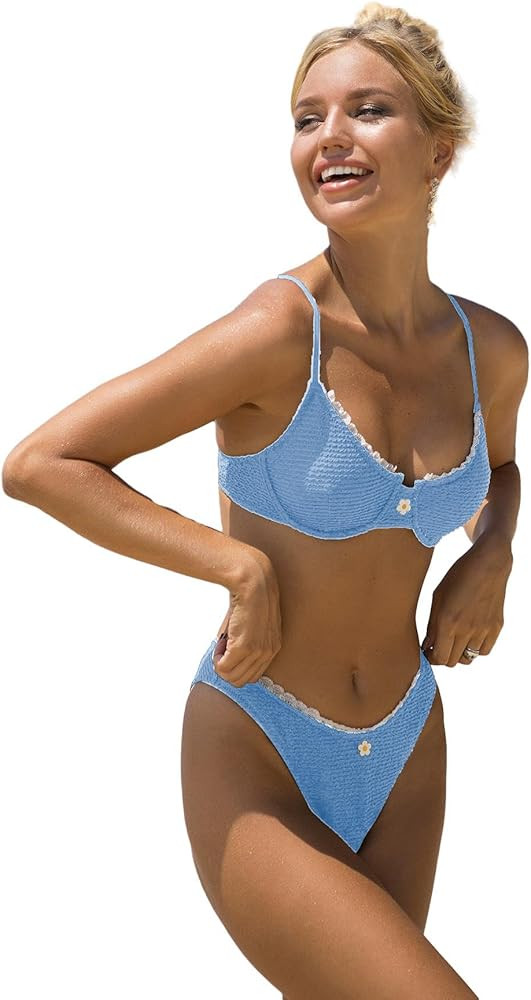 SOLY HUX Women's Bikini Sets High Waisted Bathing Suits Two Piece Swimsuits Sexy Lace Trim Underw... | Amazon (US)