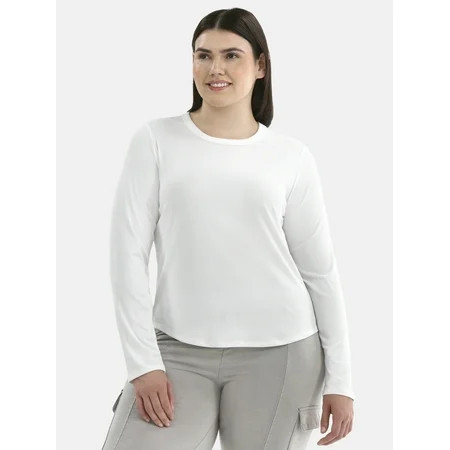 No Boundaries Ribbed Crewneck Tee with Long Sleeves, 1 or 2-Pack, Women's Plus | Walmart (US)