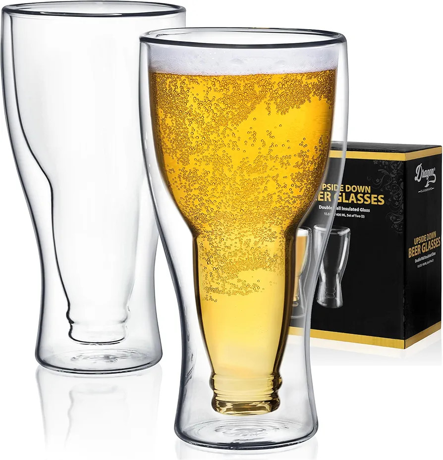 Dragon Glassware Beer Glasses - 13.5 oz Clear Double Wall Insulated Beer Glass Set of 2 - Upside ... | Amazon (US)