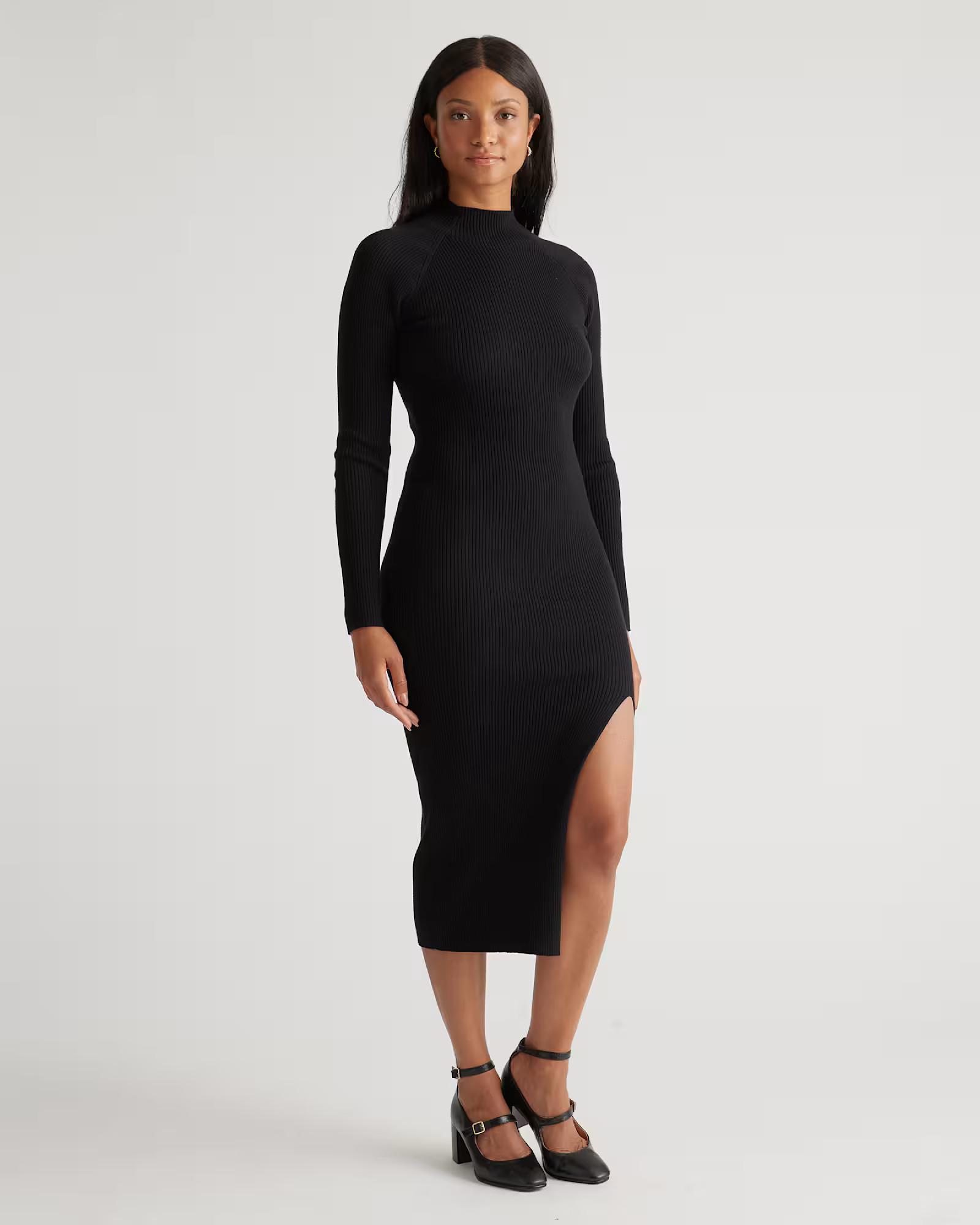 Eco-Knit Ribbed Mock Neck Sweater Dress | Quince