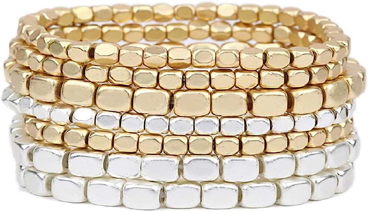 Rosemarie Collections Women's Chunky Nugget Stacking Statement Stretch Bracelet Set of 7 | Amazon (US)
