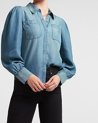 Puff Sleeve Denim Shirt | Express