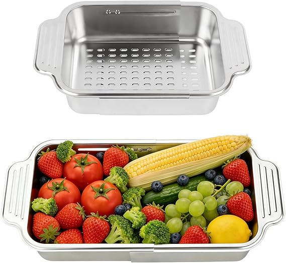 4 In 1 Collapsible Colander Strainer, 304 Stainless Steel Expandable Over the Sink Colander, Fold... | Amazon (US)