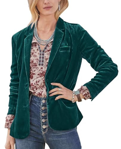 MINTLIMIT Women's Velvet Treasure Green Blazer with Notched Lapel, Long Sleeves for Daily/Work Wear, 2XL | Amazon (US)