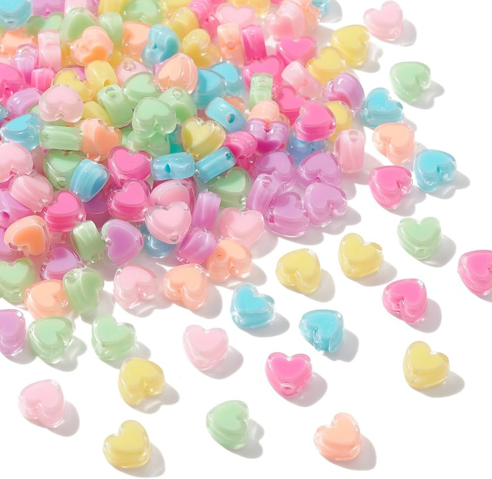 Stiesy 200 Pcs Transparent Acrylic Heart Beads Colorful Assorted Mix Pastel Beads Spacer Beads He... | Amazon (CA)