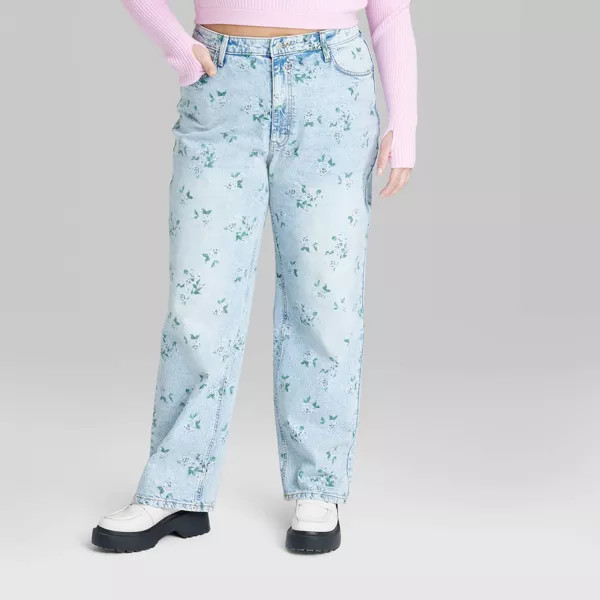 Women's 90's Relaxed Straight Jeans - Wild Fable™ Light Blue Floral | Target