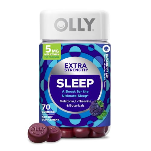 OLLY Extra Strength Sleep Gummy, Occasional Sleep Support, 5 mg Melatonin, L-Theanine, Chamomile, Lemon Balm Extracts, Sleep Aid, Blackberry Flavor - 70 Count (Packaging May Vary) | Amazon (US)