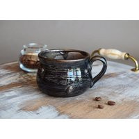 A Small Black Ceramic Coffee Mug, Ceramic Espresso Cup | Etsy (US)