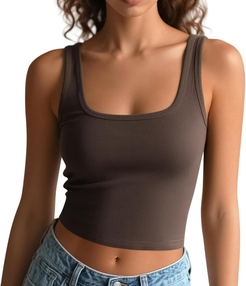 Women's Square Neck Sleeveless Tank Top Knit Ribbed Fitted Casual Basic Crop Top Shirts | Amazon (US)