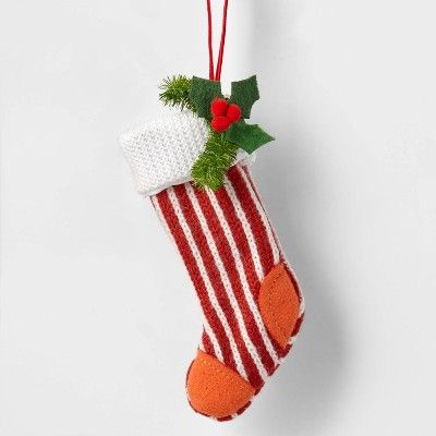 Fabric Striped Stocking Christmas Tree Ornament Red/White - Wondershop™ | Target
