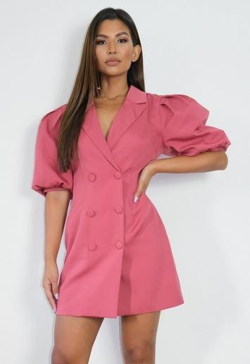 Pink Puff Sleeve Blazer Dress | Missguided (US & CA)