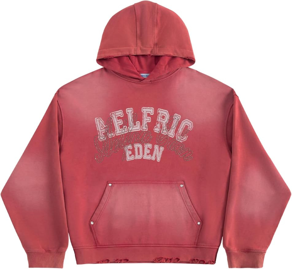 Aelfric Eden Boxy Rhinestone 77 Graphic Hoodie Vintage Distressed Pullover Unisex Streetwear with... | Amazon (US)