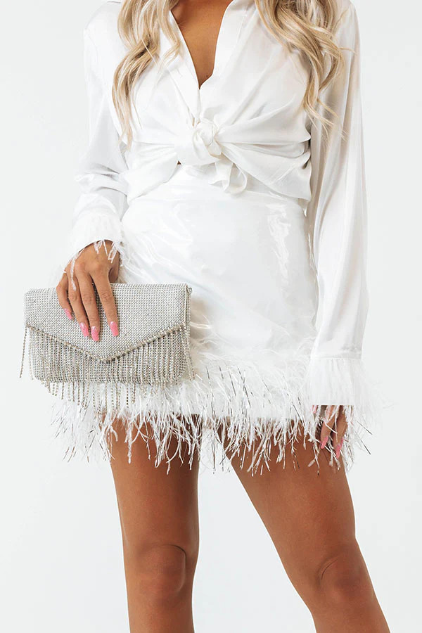 The Freesia Patent Feather Skirt In White | Impressions Online Boutique