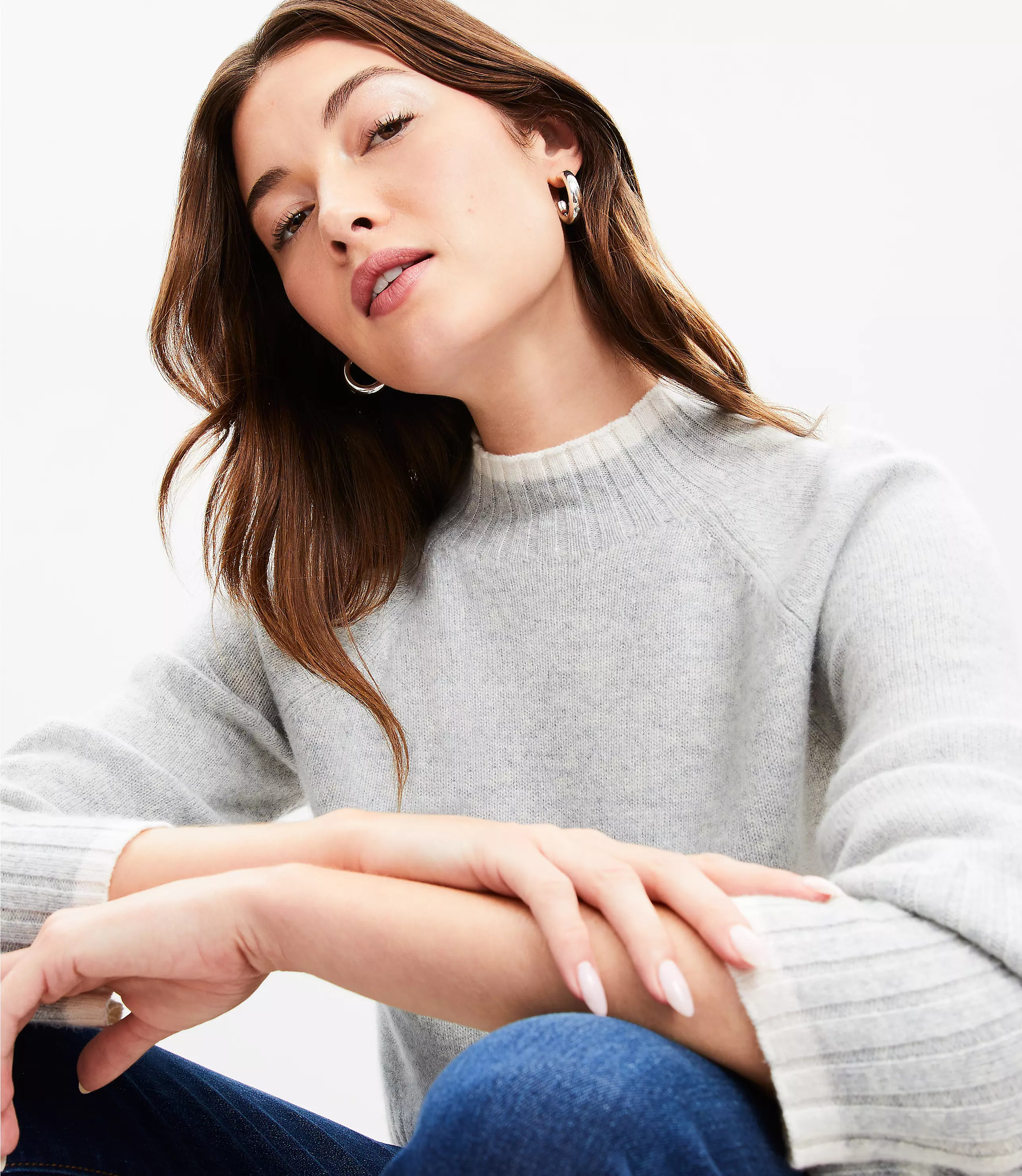 Tipped Cashmere Mock Neck Sweater | LOFT