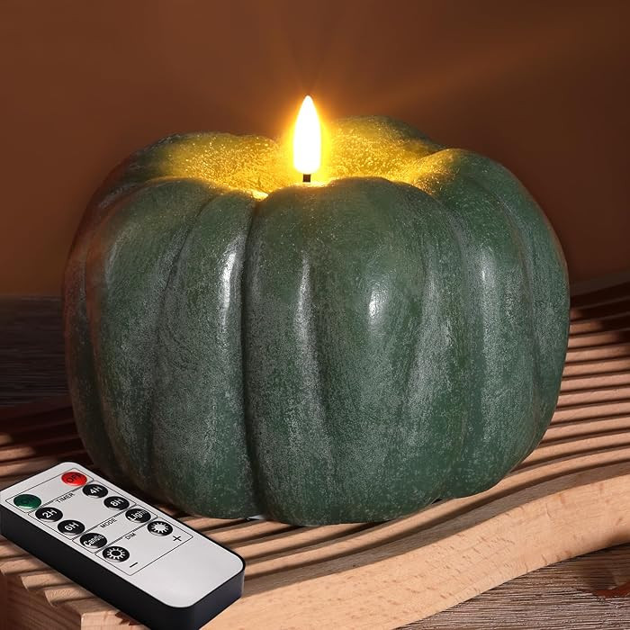 Green Pumpkin Fall Flameless Candle with Remote, Halloween Decor | Amazon (US)