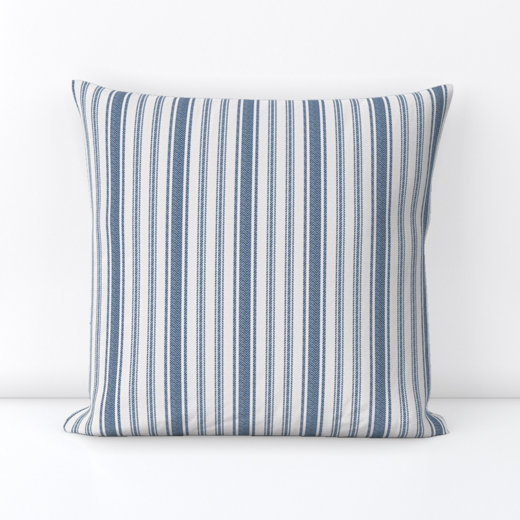 Ticking Two Stripe in Dark Blue Square Throw Pillow Cover byeclectic_house | Spoonflower