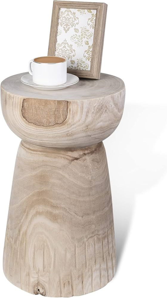 Athaliah Wooden Side Table, 19" Hand Carved Rustic Wood Tree Stump End Table, Natural Paulownia W... | Amazon (US)