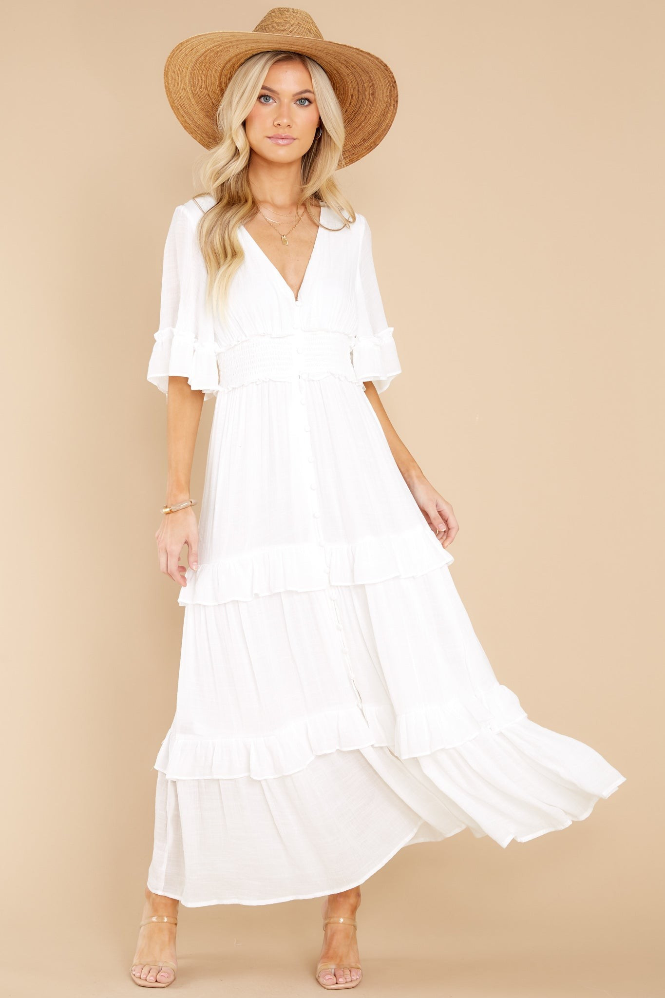 Twirl Some More White Midi Dress | Red Dress 