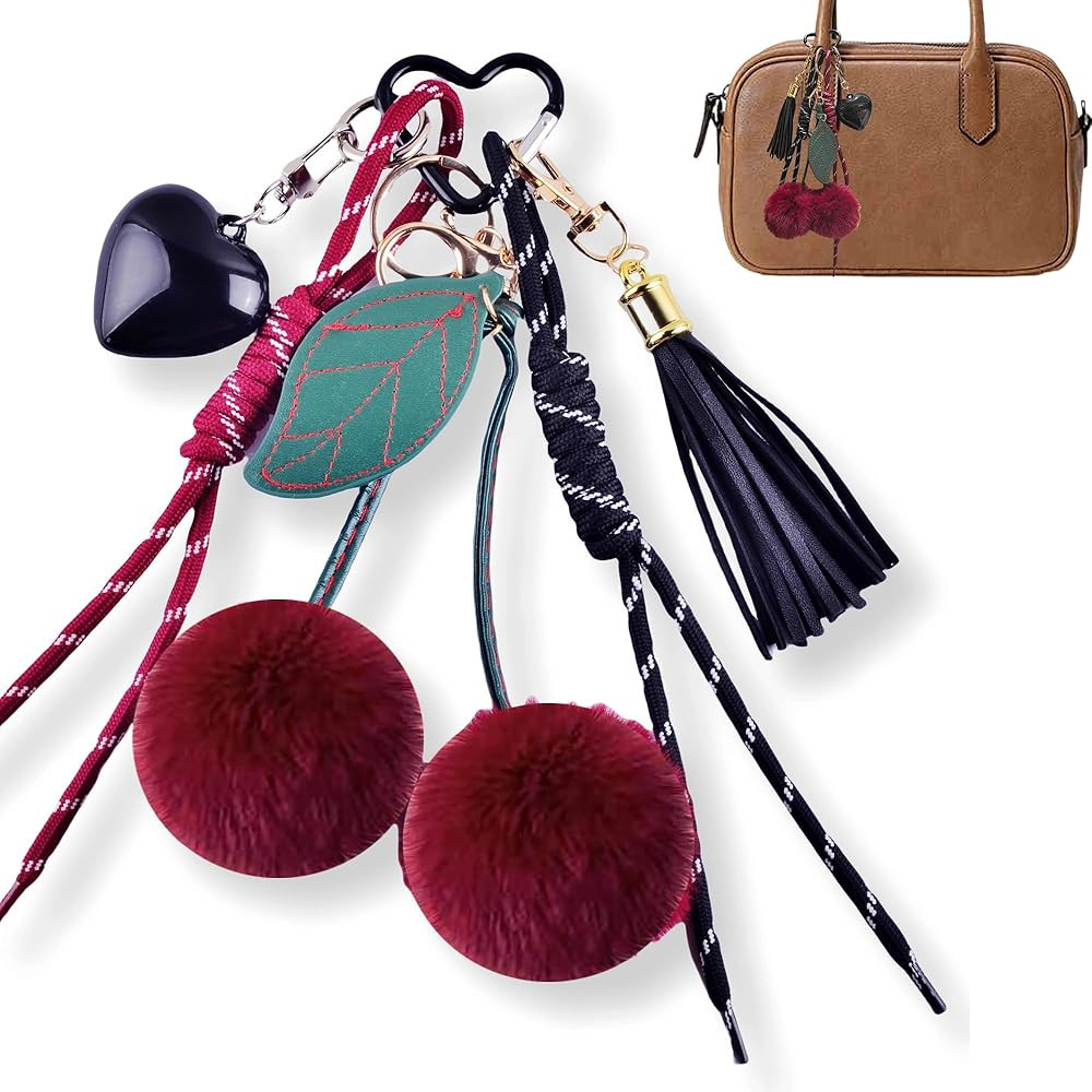 KJML DIY Bag Charms Purse Charms for Women Cute Heart Cherry Keychain Leather Gold Bag Accessorie... | Amazon (US)