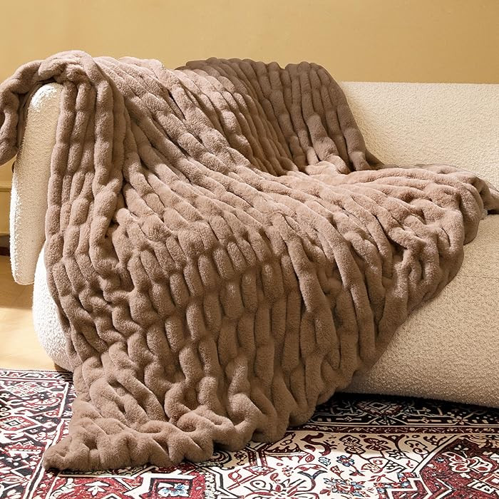 Faux Fur Blanket, Throw Blanket for Couch, Fluffy Blanket with Stretch Ruched Design, Ultra Soft ... | Amazon (US)