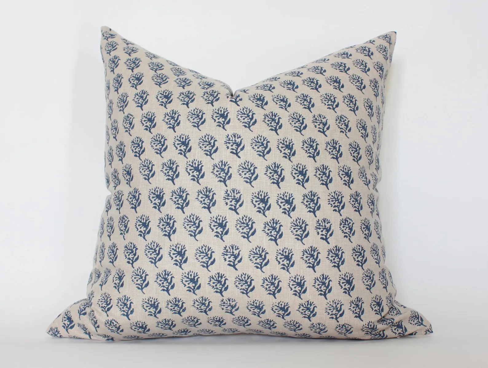 Blue Floral Pillow Cover, Indigo Floral Throw Pillow, Block Print Blue Sofa Pillow, Navy Blue Dec... | Etsy (US)