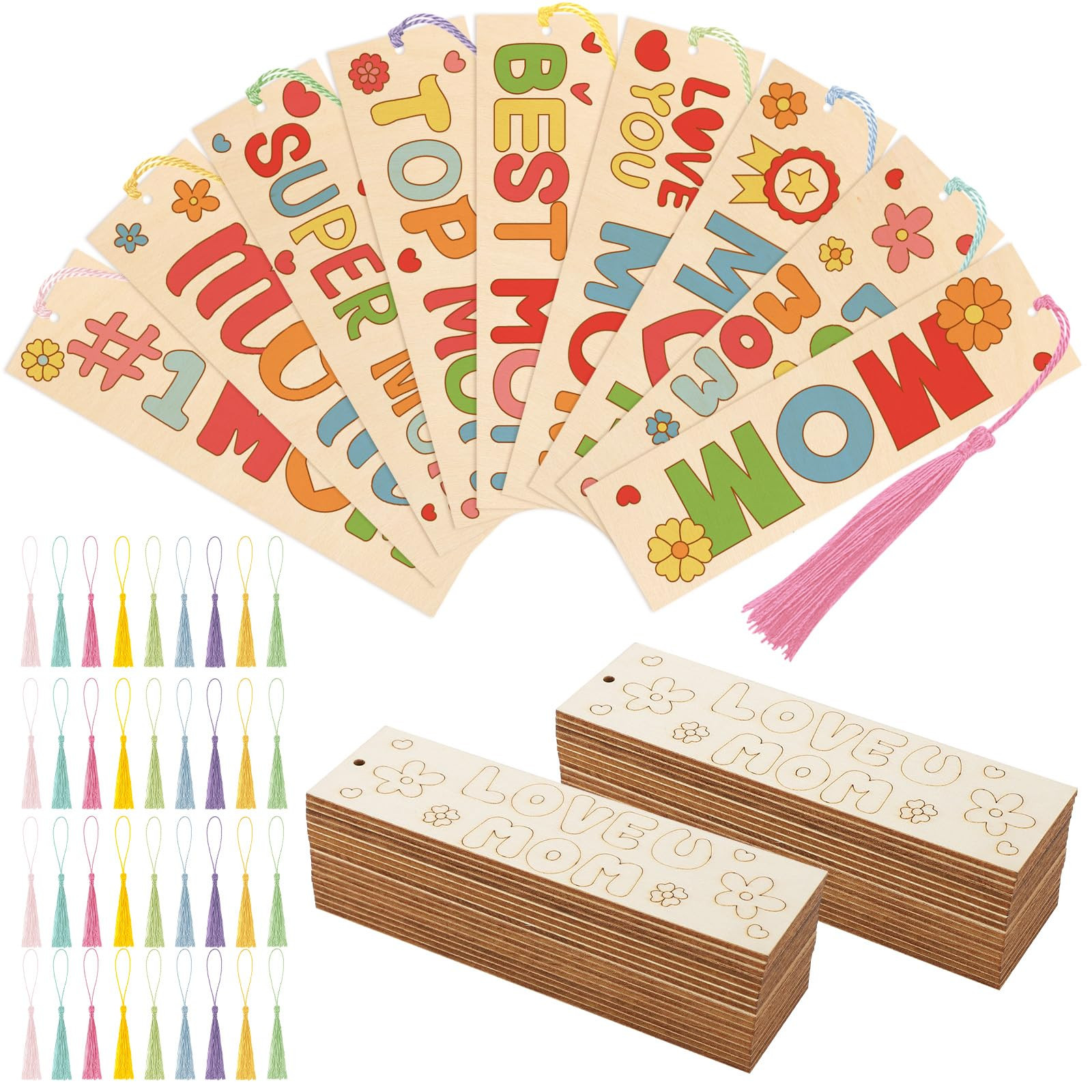 36 Pcs Color Your Own Mother's Day Bookmarks for Kids DIY Mother's Day Gifts Wooden Blank Bookmar... | Amazon (US)