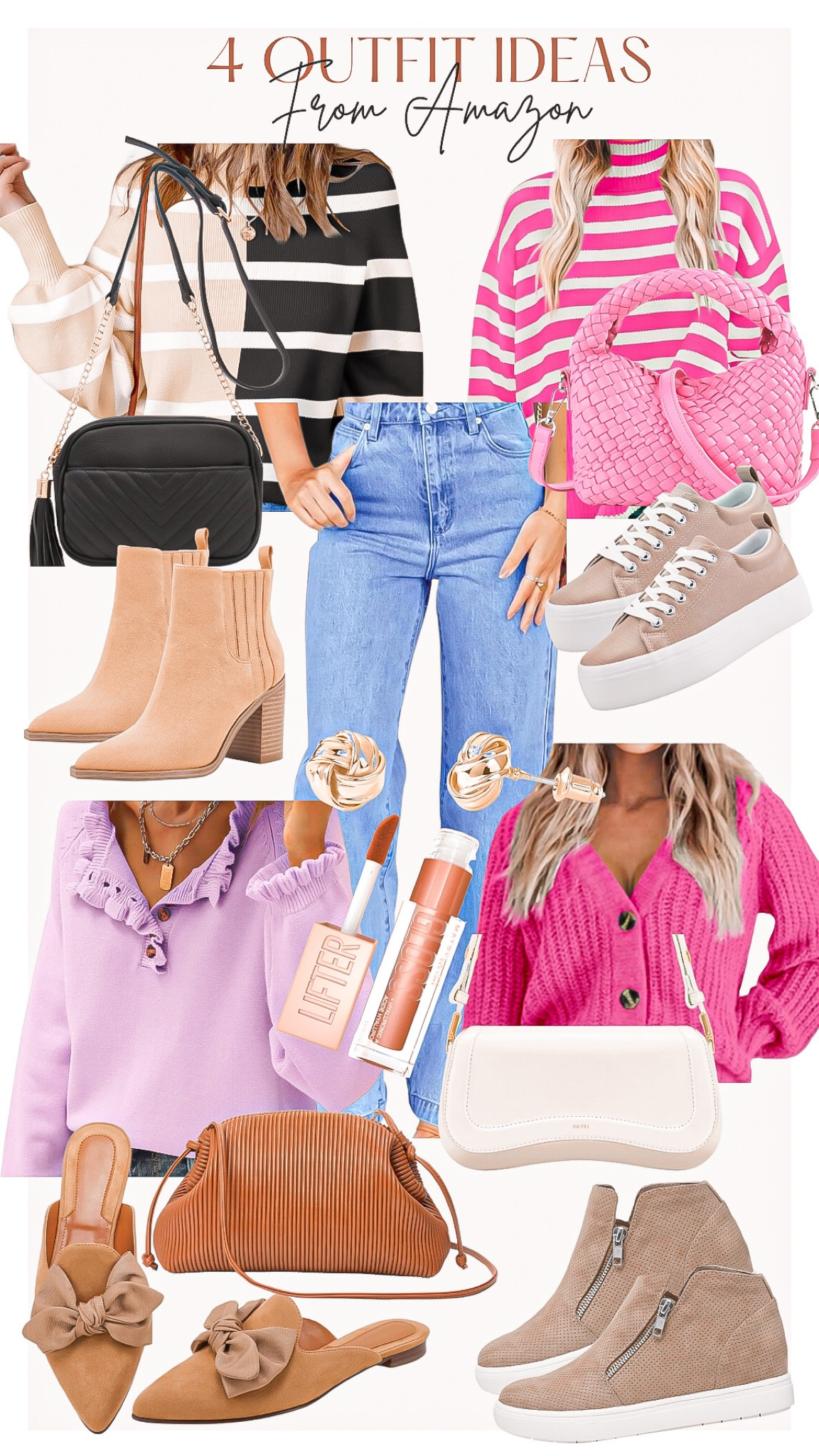 4 amazon outfit ideas 🤎💕

These outfits are great for everyday, date night, Valentine’s Day, spring & so much more 

Easily take one pair of denim and a few sweaters to create multiple looks 💕

Amazon fashion, winter fashion, women’s jeans, denim, women’s pants, women’s sweaters, striped sweater, black and cream sweater, pink striped sweater, pink and white sweater, casual sneakers, women’s shoes, booties, winter shoe, crossbody bag, black purse, pink purse, brown shoes, Womens heel, purple sweater, pink cardigan, gold earrings, gold jewelry, lipgloss, clutch bag, brown purse, white purse, mule shoes , scalloped sweater, brown purse , white purse , handbag 

#LTKstyletip #LTKGiftGuide #LTKMostLoved
