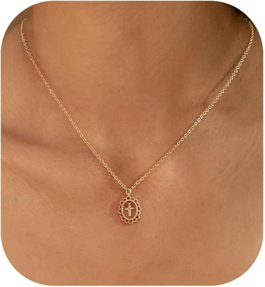 Cross Necklace for Women Double Cross Necklace Gold Plated 14K Gold Cross Pendant Choker Necklace... | Amazon (US)
