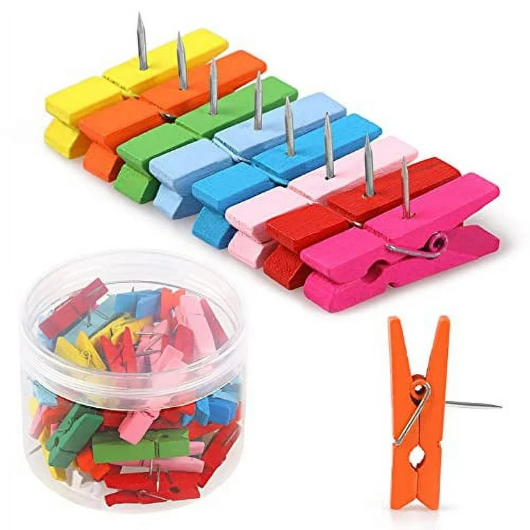 Joyberg 50 PCS Colorful Push Pin with Wooden Clips, Durable, Decorative Pushpins Tacks Thumbtacks... | Walmart (US)