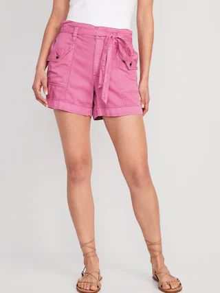 Extra High-Waisted Tie-Front Cargo Workwear Shorts for Women -- 4-inch inseam | Old Navy (US)